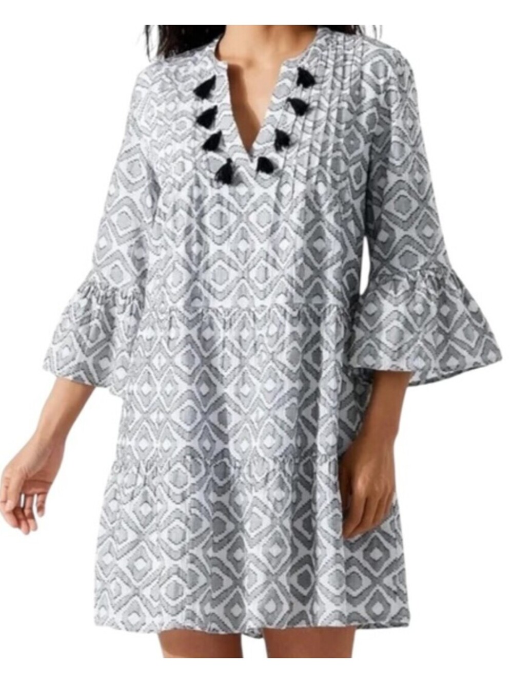 TOMMY BAHAMA gray long sleeve tassel mini dress sz L
